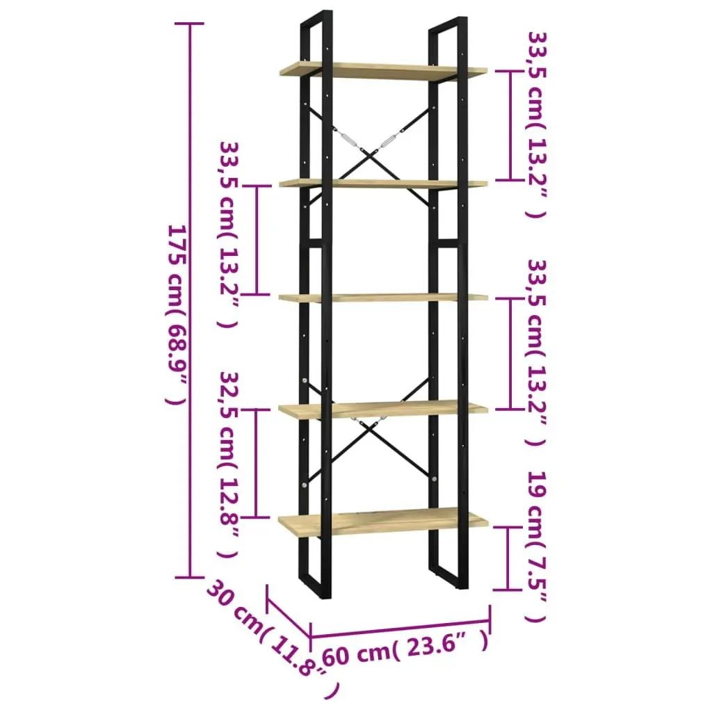 5-Tier Book Cabinet 60x30x175 cm Pinewood 3081983