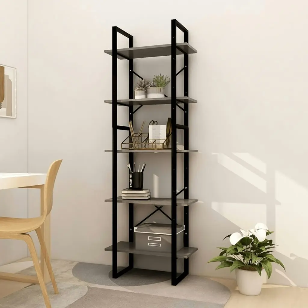 5-Tier Book Cabinet Grey 60x30x175 cm Pinewood 3081985