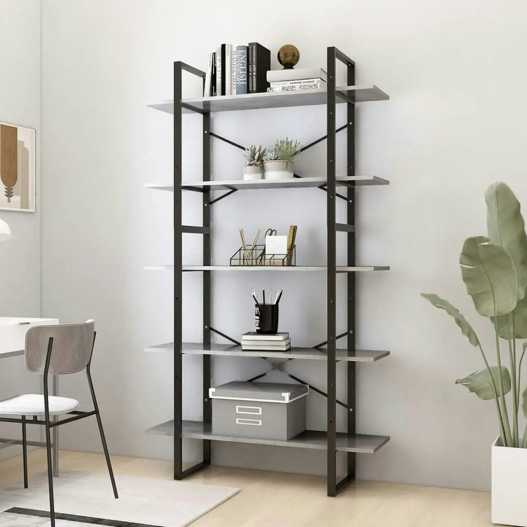 5-Tier Book Cabinet Concrete Grey 100x30x175 cm Engineered Wood 3082002