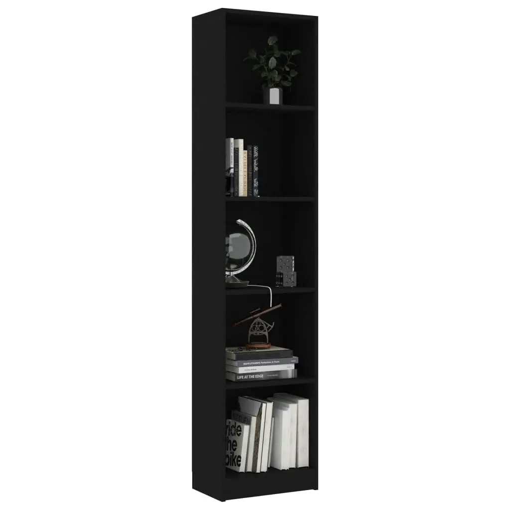 5-Tier Book Cabinet Black 40x24x175 cm Engineered Wood 800847