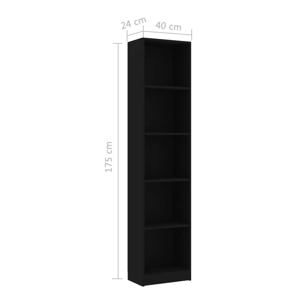 5-Tier Book Cabinet Black 40x24x175 cm Engineered Wood 800847