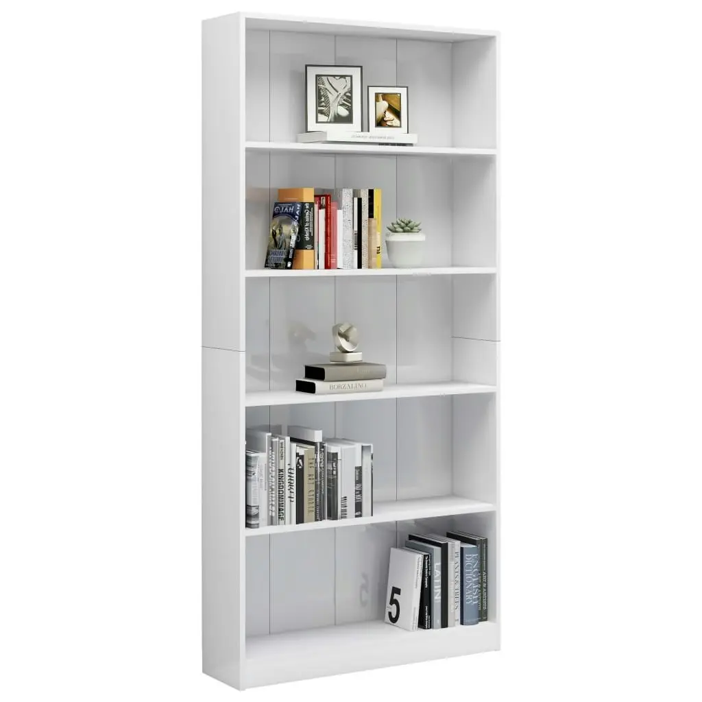 5-Tier Book Cabinet High Gloss White 80x24x175 cm Engineered Wood 800924