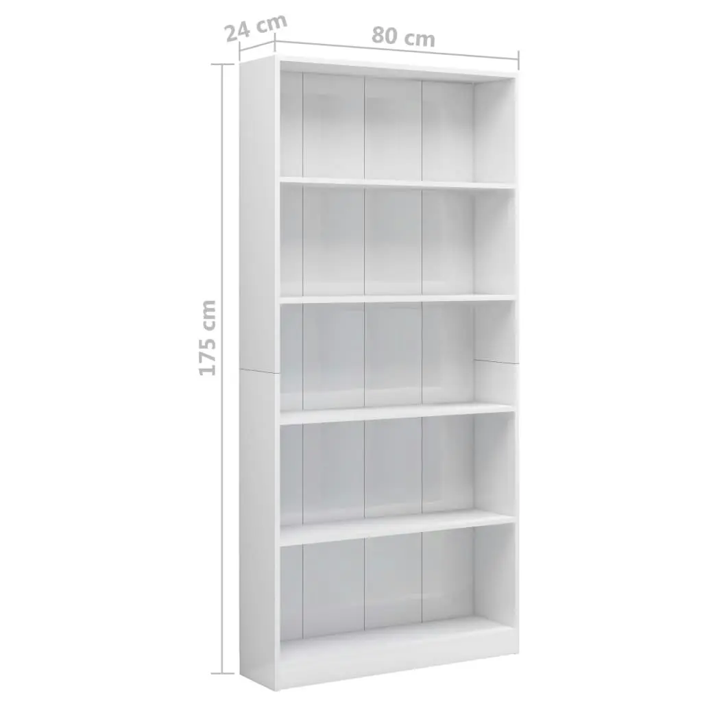 5-Tier Book Cabinet High Gloss White 80x24x175 cm Engineered Wood 800924