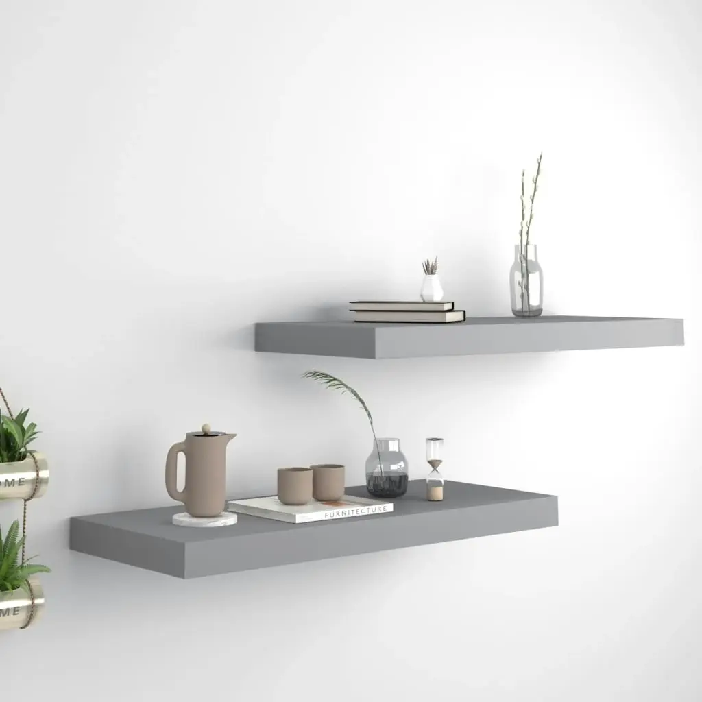 Floating Wall Shelves 2 pcs Grey 60x23.5x3.8 cm MDF 323854