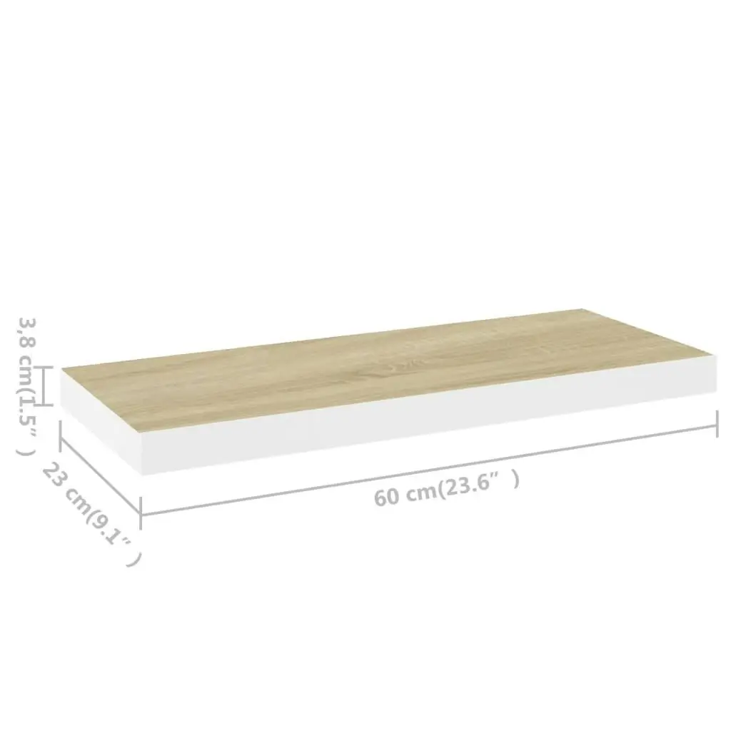 Floating Wall Shelves 2 pcs Oak and White 60x23.5x3.8 cm MDF 326577