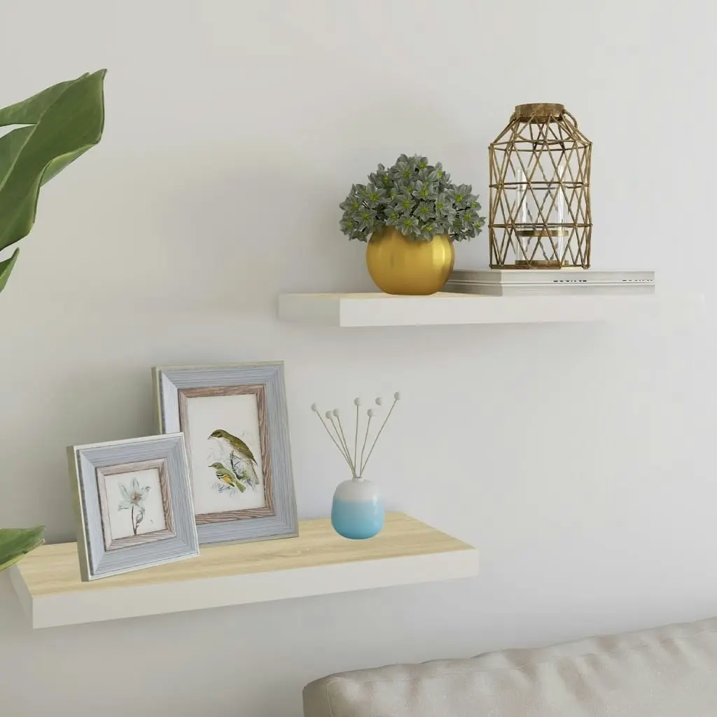 Floating Wall Shelves 2 pcs Oak and White 60x23.5x3.8 cm MDF 326577