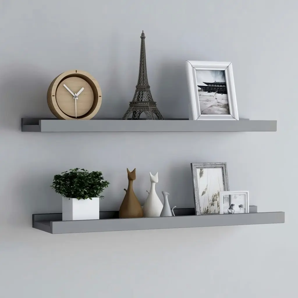 Picture Frame Ledge Shelves 2 pcs Grey 80x9x3 cm MDF 323936