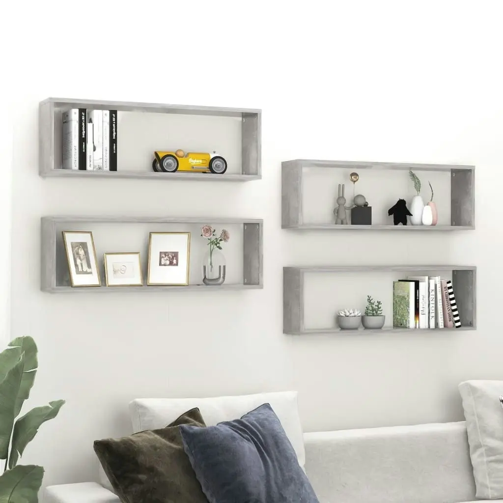 Wall Cube Shelves 4 pcs Concrete Grey 80x15x26.5 cm Engineered Wood 807119