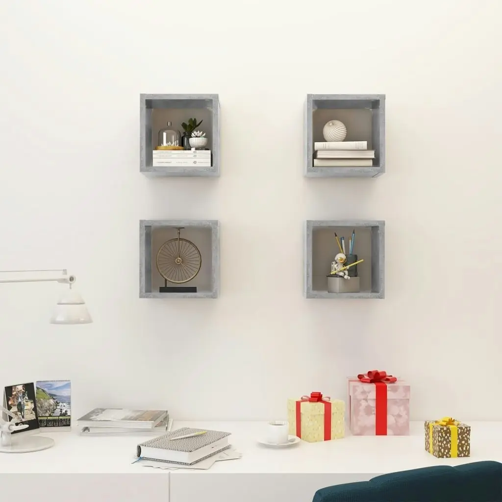 Wall Cube Shelves 4 pcs Concrete Grey 22x15x22 cm 807065