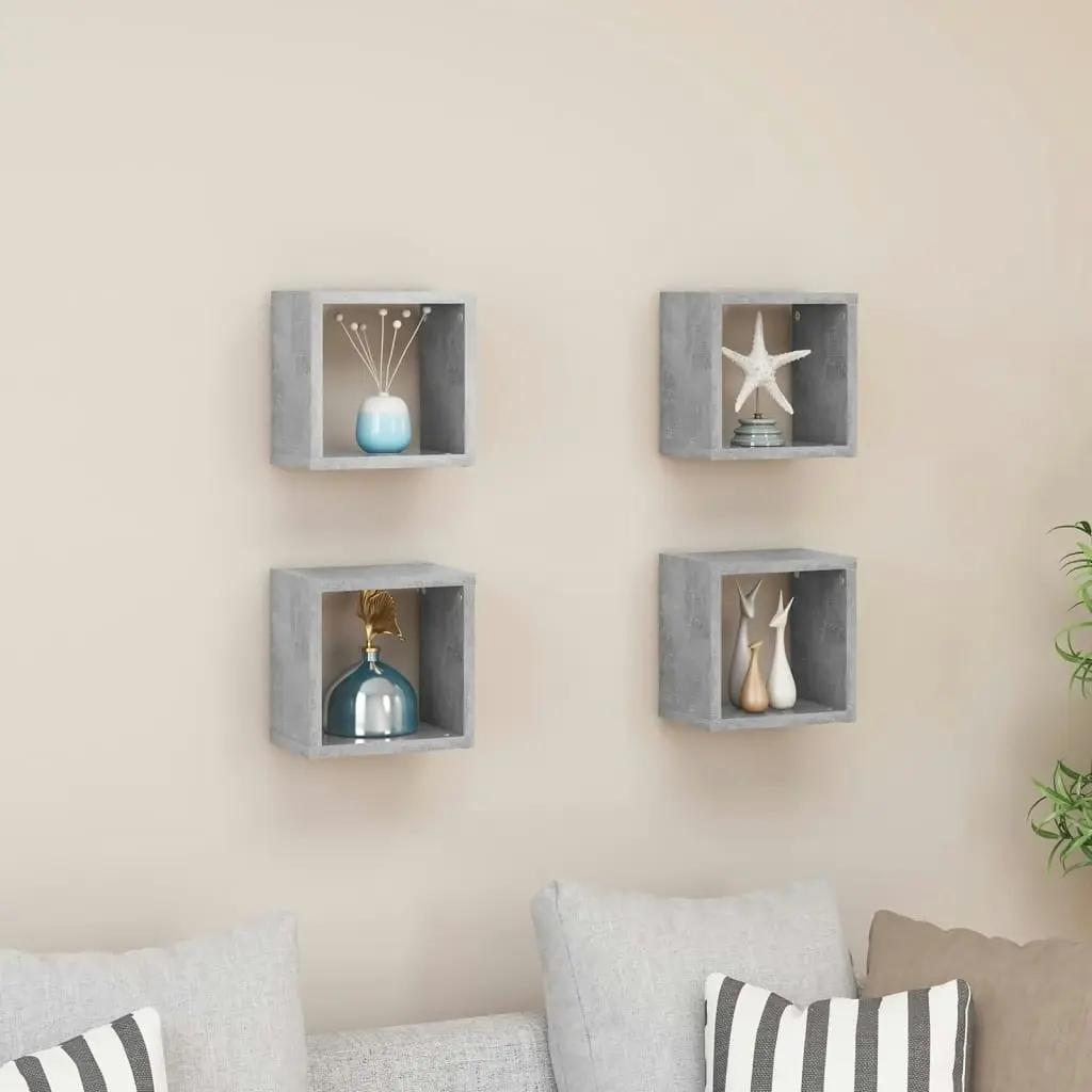 Wall Cube Shelves 4 pcs Concrete Grey 22x15x22 cm 807065