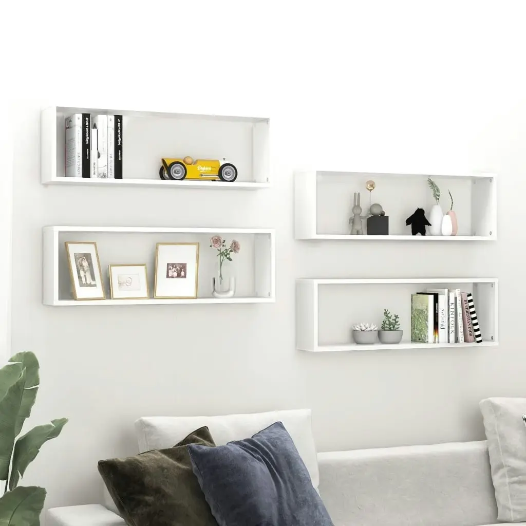 Wall Cube Shelves 4 pcs White 80x15x26.5 cm Engineered Wood 807107