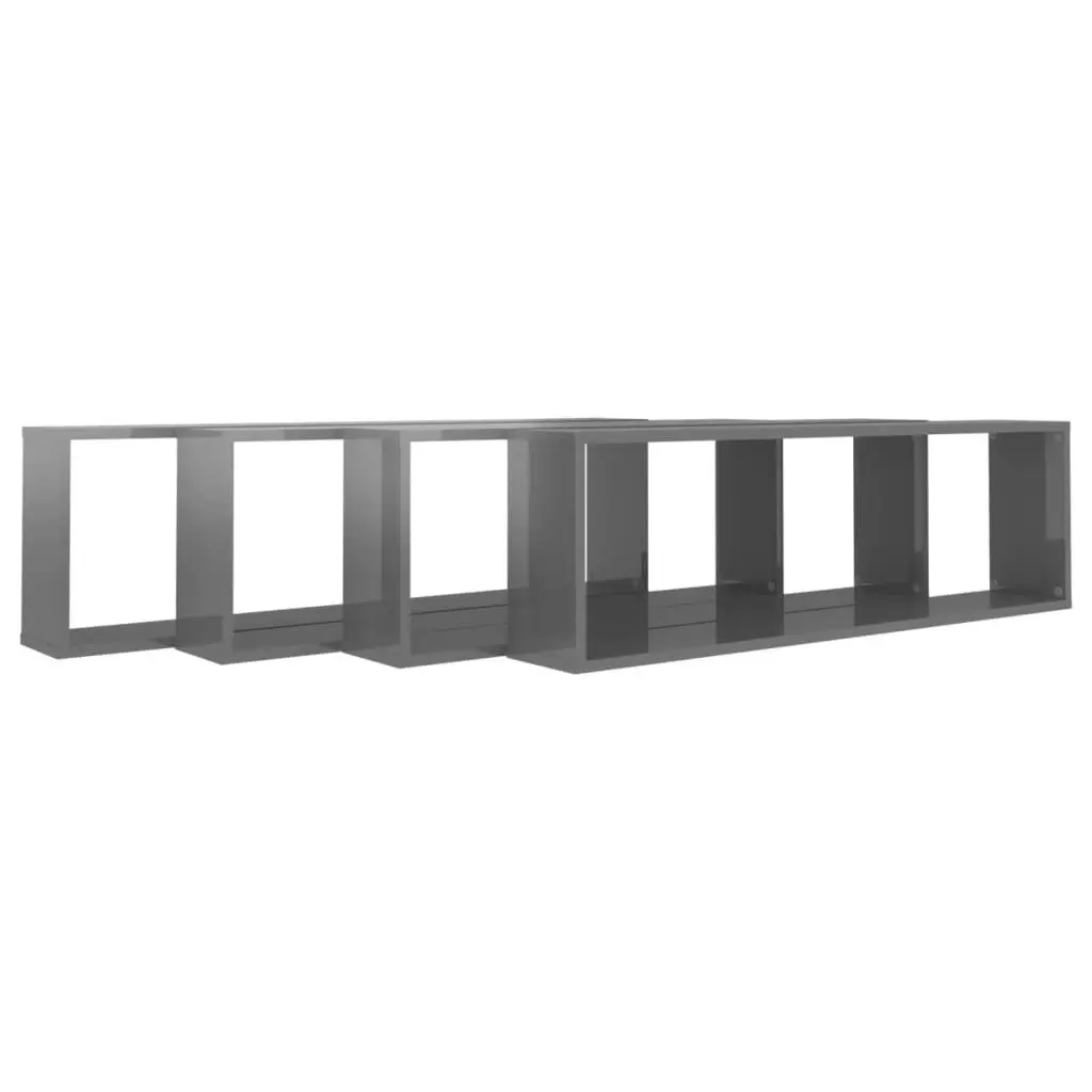 Wall Cube Shelves 4 pcs High Gloss Grey 100x15x30 cm Engineered Wood 807104