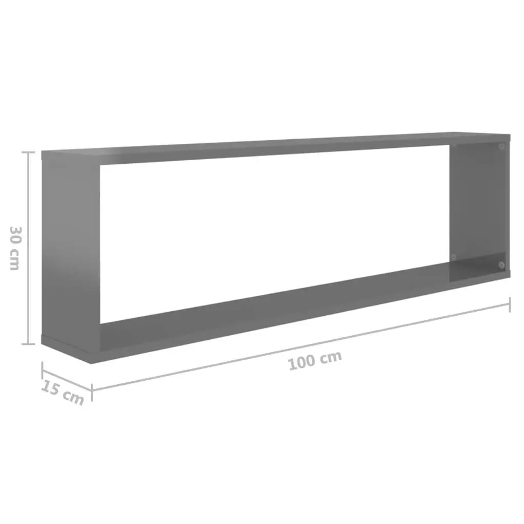 Wall Cube Shelves 4 pcs High Gloss Grey 100x15x30 cm Engineered Wood 807104