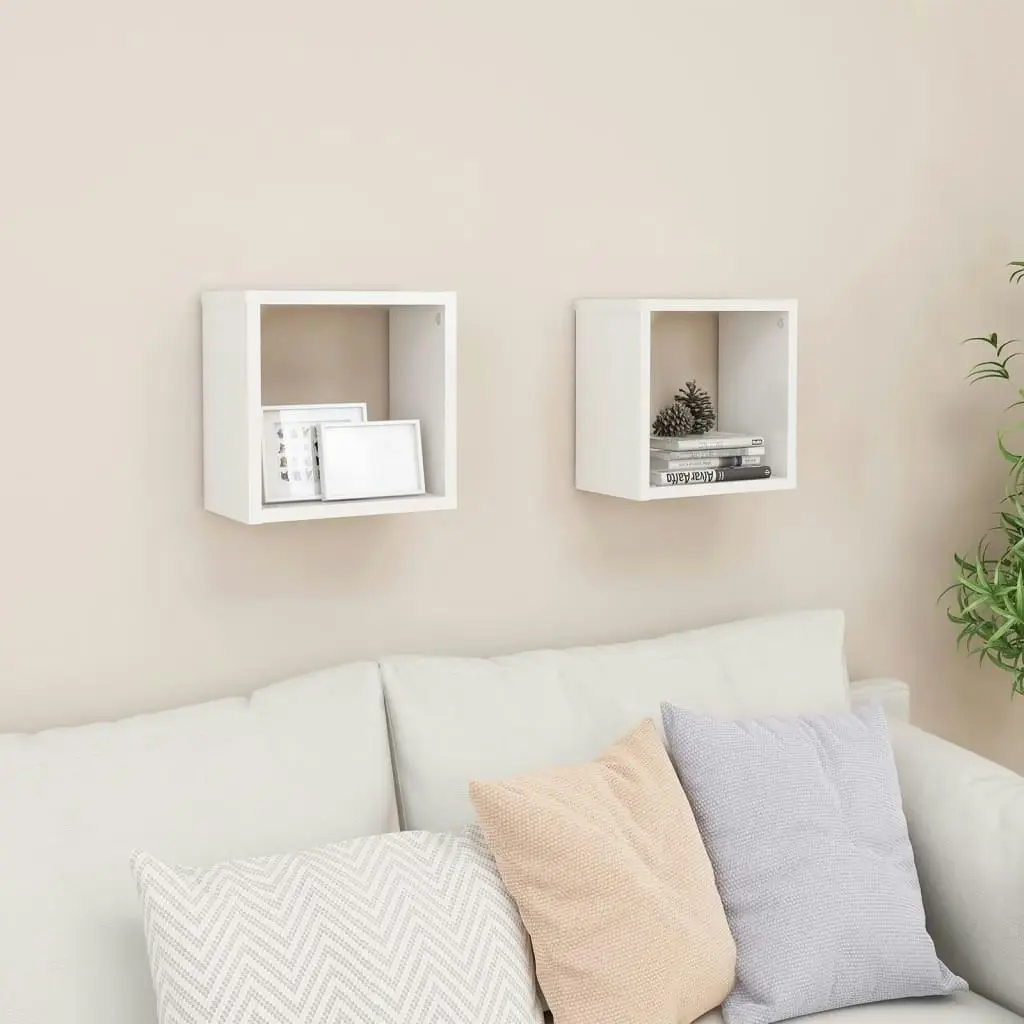 Wall Cube Shelves 2 pcs High Gloss White 26x15x26 cm 807043