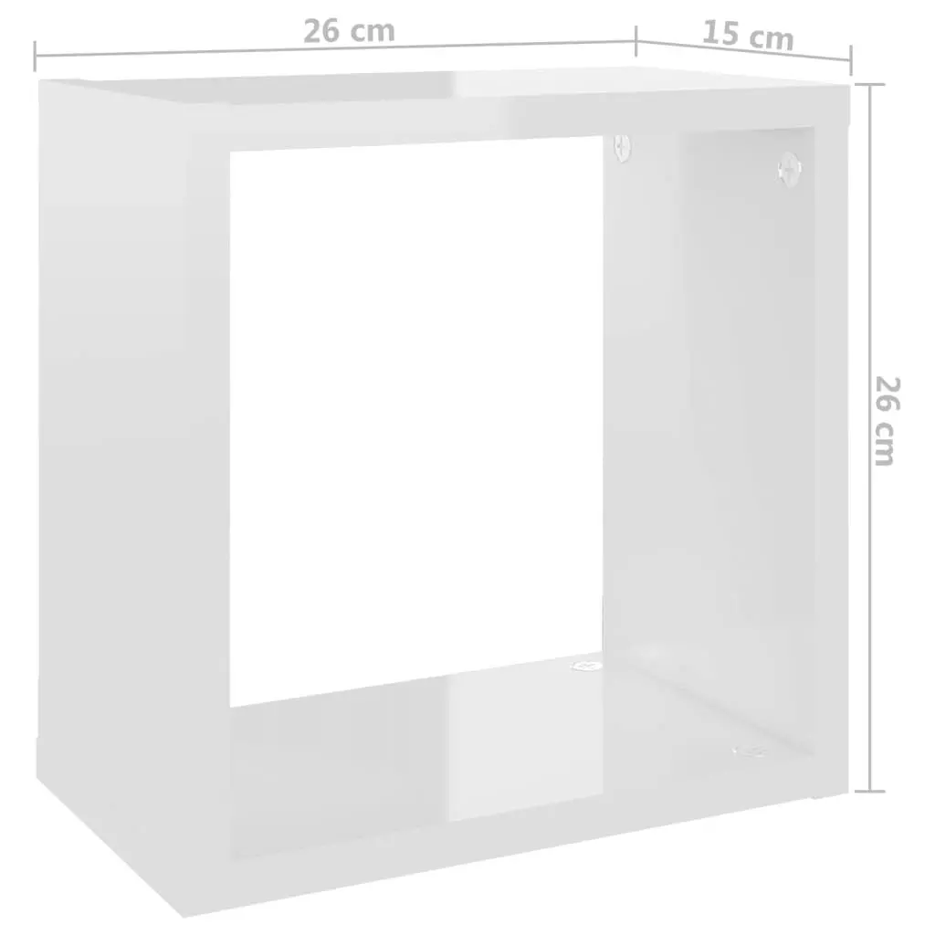 Wall Cube Shelves 2 pcs High Gloss White 26x15x26 cm 807043