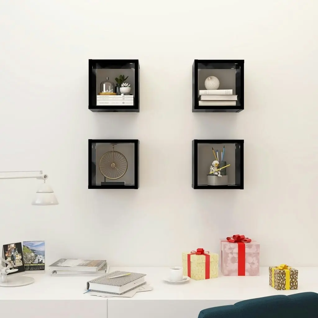 Wall Cube Shelves 4 pcs Black 22x15x22 cm 807056