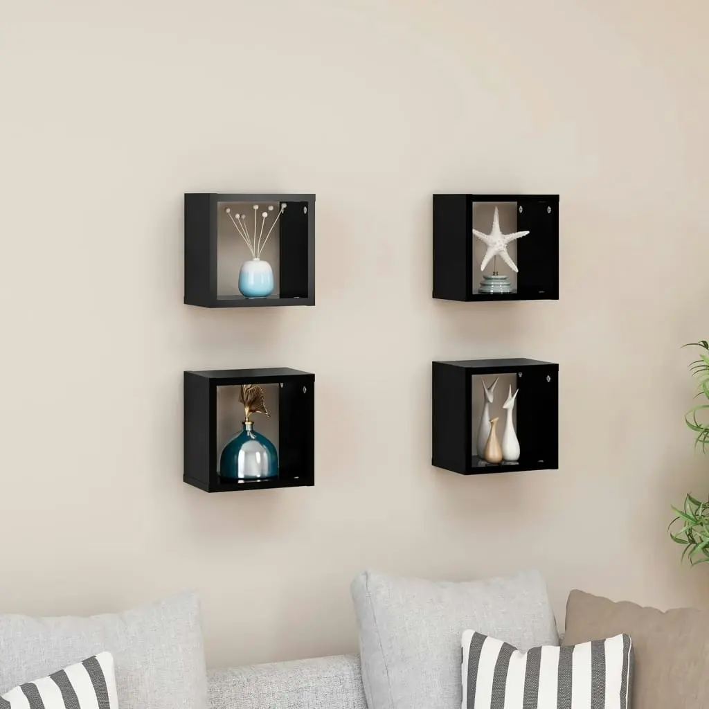 Wall Cube Shelves 4 pcs Black 22x15x22 cm 807056