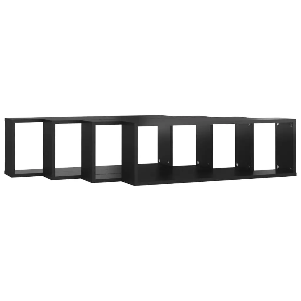 Wall Cube Shelves 4 pcs High Gloss Black 80x15x26.5cm Engineered Wood 807128