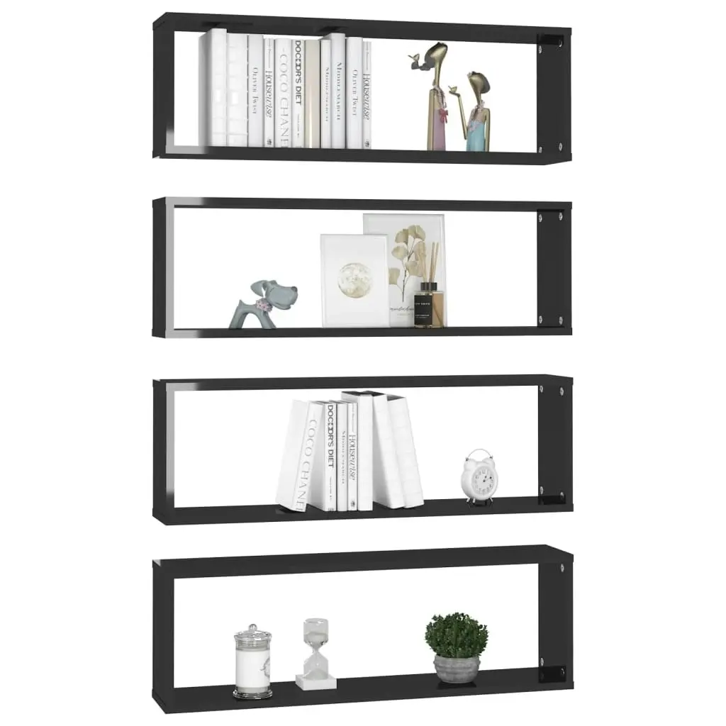 Wall Cube Shelves 4 pcs High Gloss Black 80x15x26.5cm Engineered Wood 807128