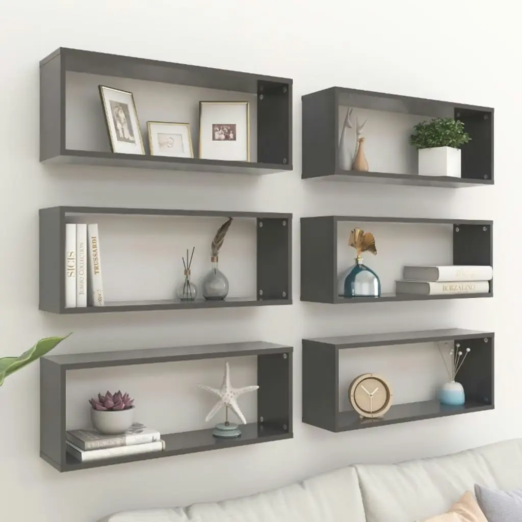 Wall Cube Shelves 6 pcs Grey 60x15x23 cm Engineered Wood 807141