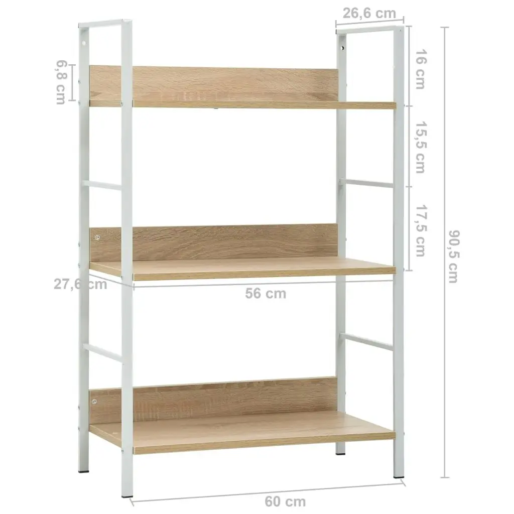 3-Layer Book Shelf Oak 60x27.6x90.5 cm Engineered Wood 288221