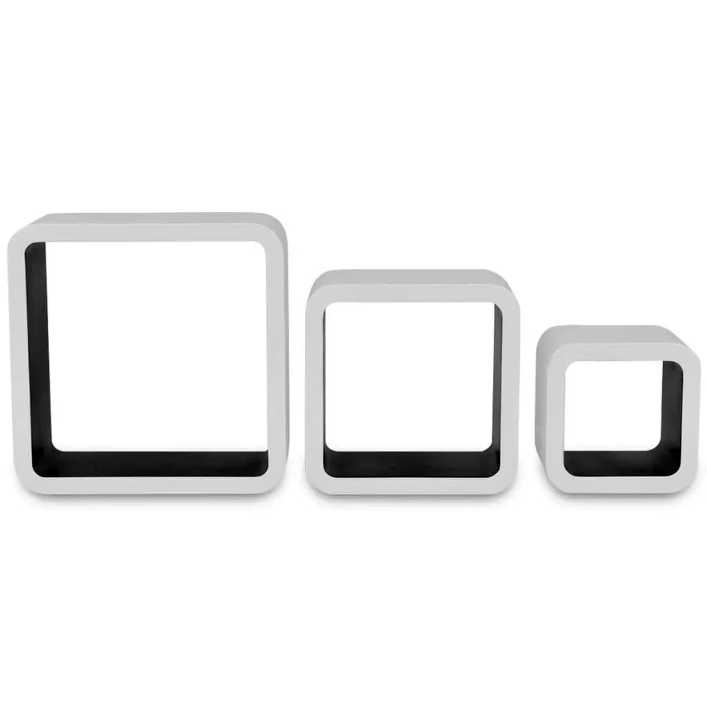 3 White-black MDF Floating Wall Display Shelf Cubes Book/DVD Storage 242169