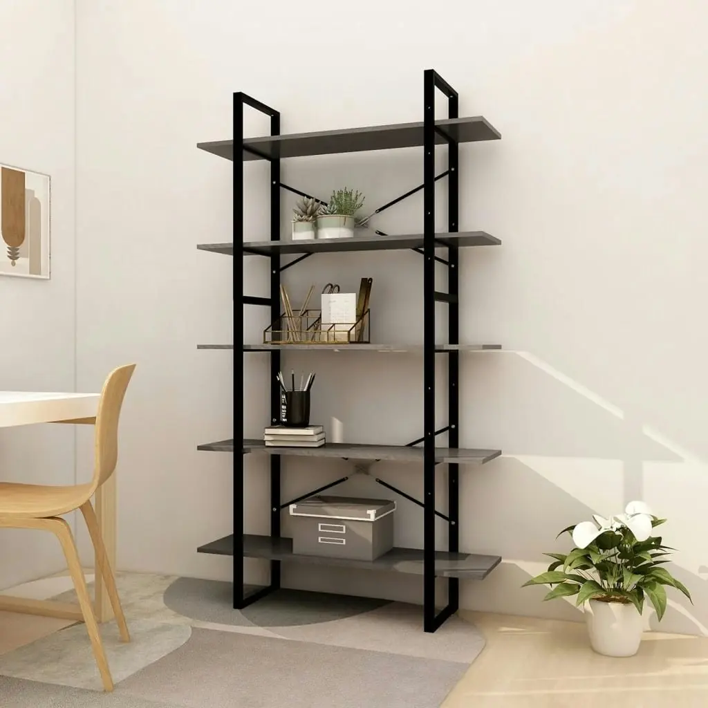 5-Tier Book Cabinet Grey 100x30x175 cm Pinewood 3082005