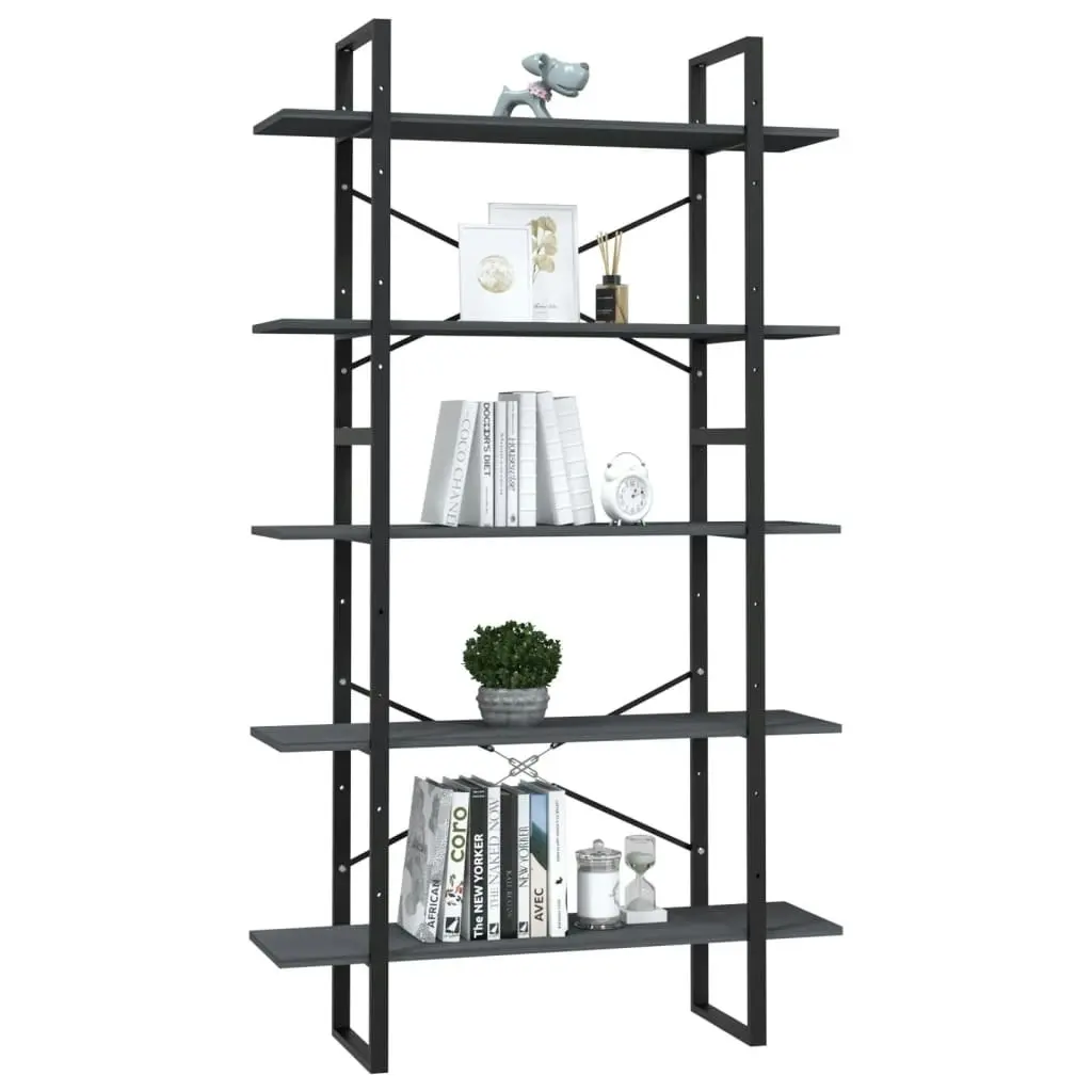 5-Tier Book Cabinet Grey 100x30x175 cm Pinewood 3082005