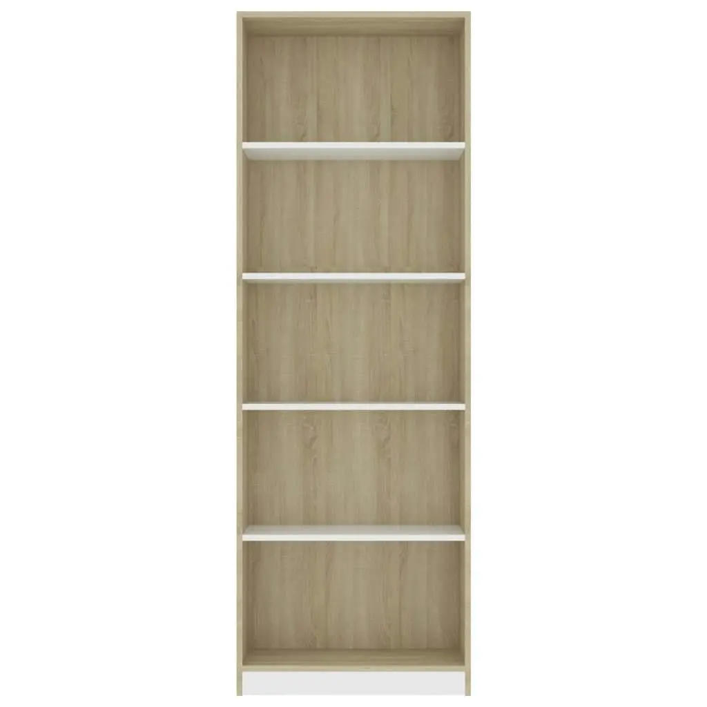 5-Tier Book Cabinet White and Sonoma Oak 60x24x175 cm Engineered Wood 800887