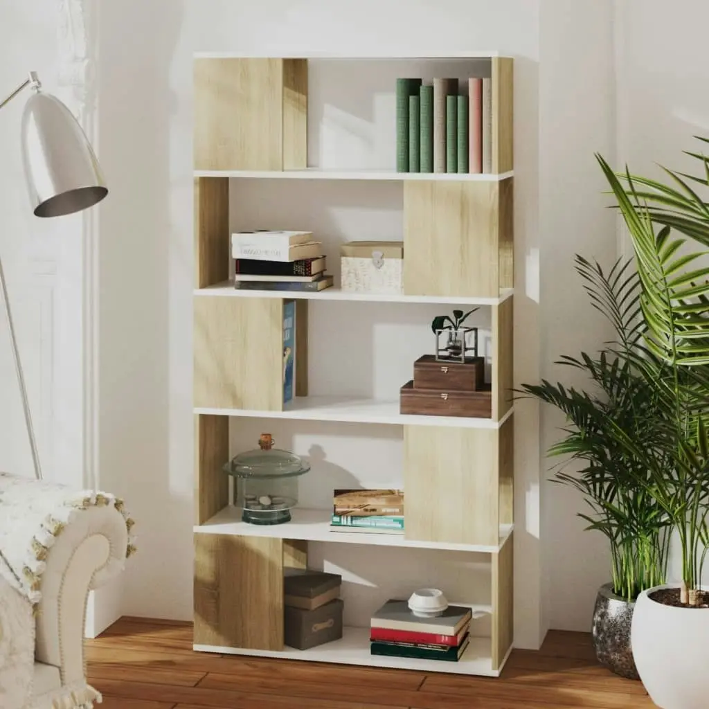 Book Cabinet Room Divider White and Sonoma Oak 80x24x155 cm Engineered Wood 809148