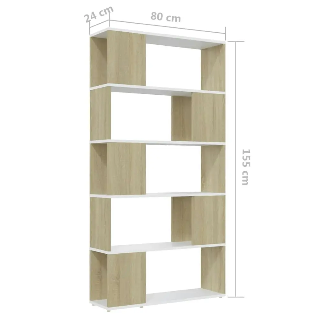 Book Cabinet Room Divider White and Sonoma Oak 80x24x155 cm Engineered Wood 809148