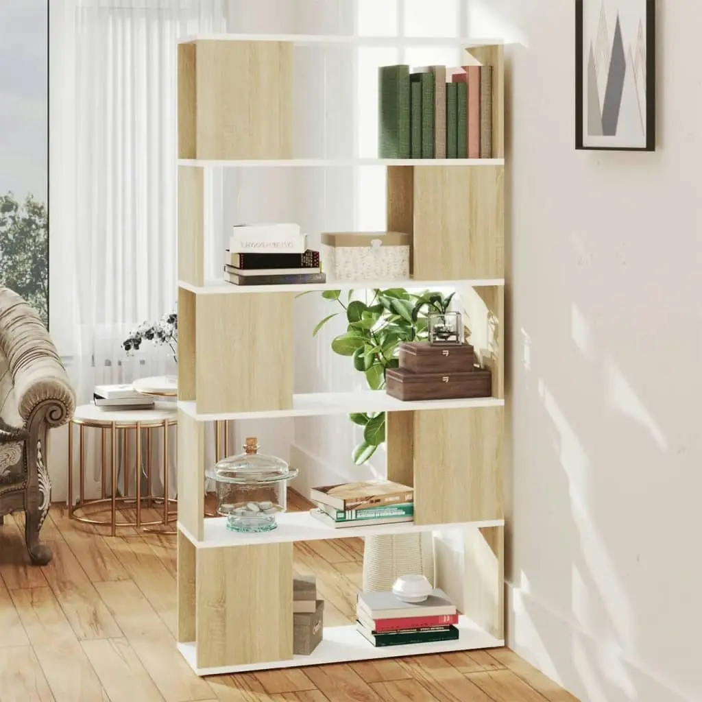 Book Cabinet Room Divider White and Sonoma Oak 80x24x155 cm Engineered Wood 809148