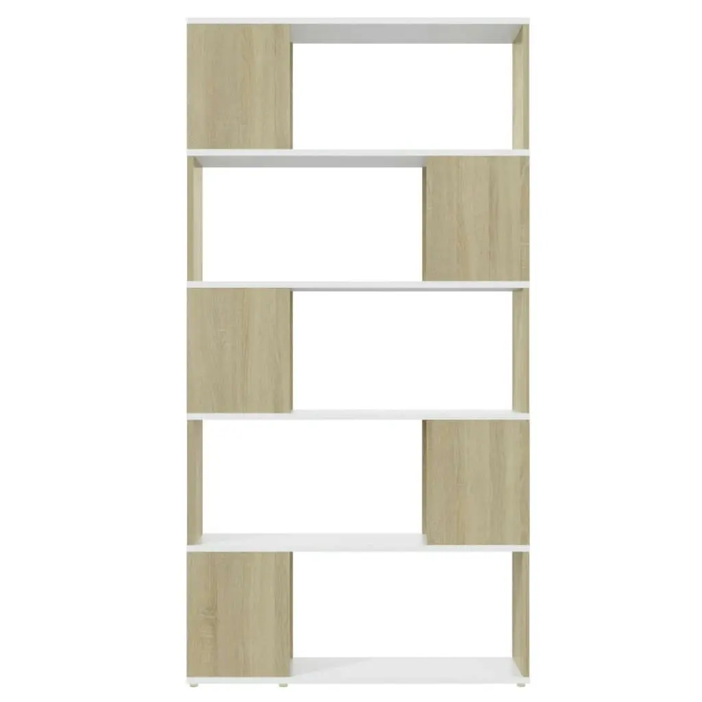 Book Cabinet Room Divider White and Sonoma Oak 80x24x155 cm Engineered Wood 809148