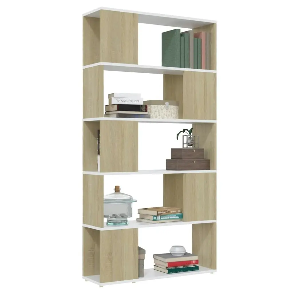 Book Cabinet Room Divider White and Sonoma Oak 80x24x155 cm Engineered Wood 809148