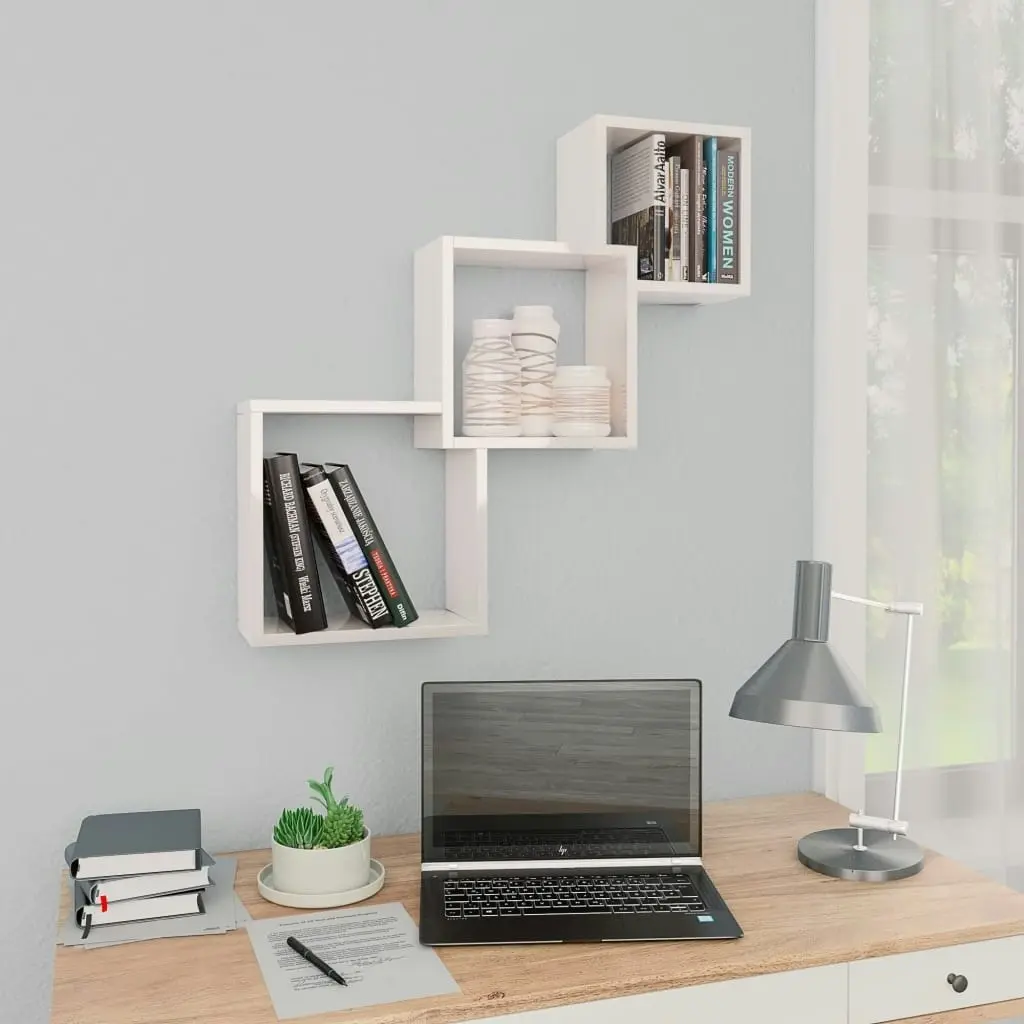 Cube Wall Shelves High Gloss White 68x15x68 cm Engineered Wood 800276