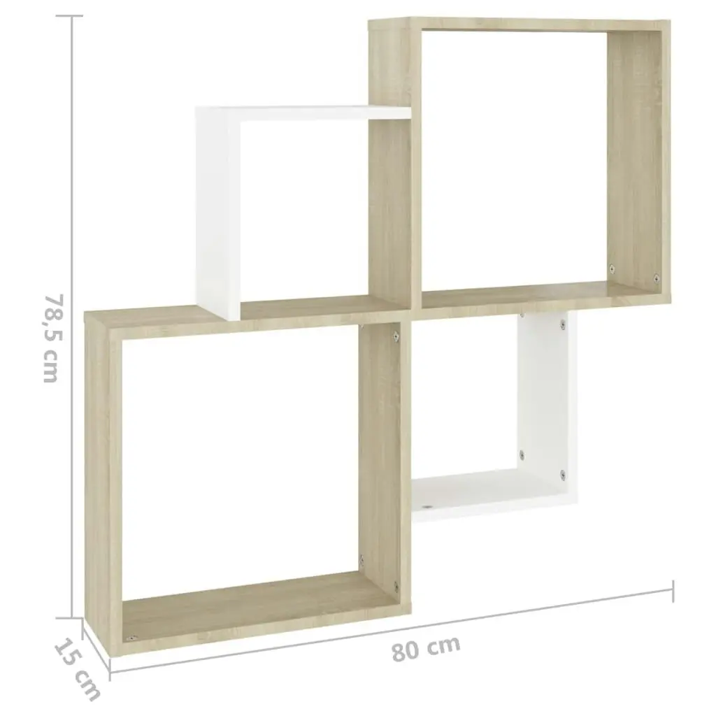 Wall Cube Shelf White and Sonoma Oak 80x15x78.5 cm Engineered Wood 807264