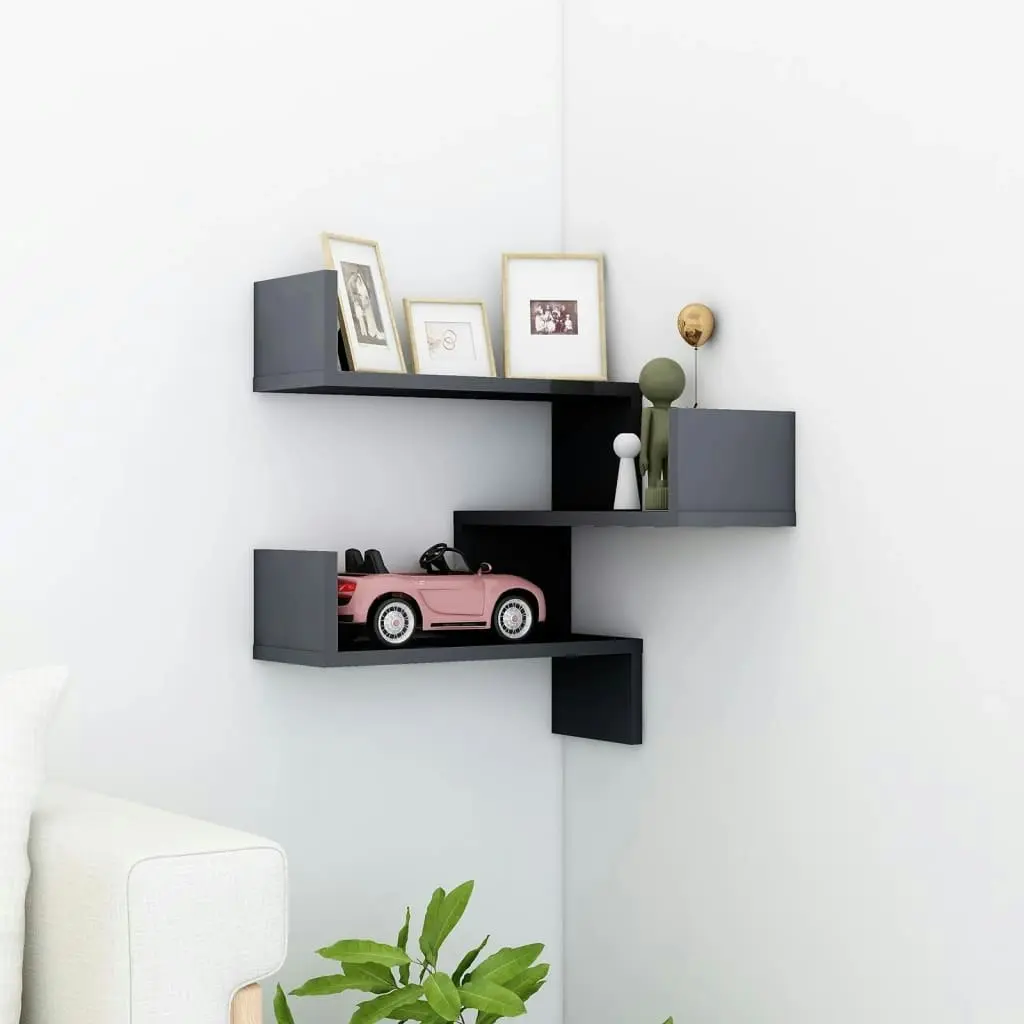 Wall Corner Shelf High Gloss Grey 40x40x50 cm Engineered Wood 807239