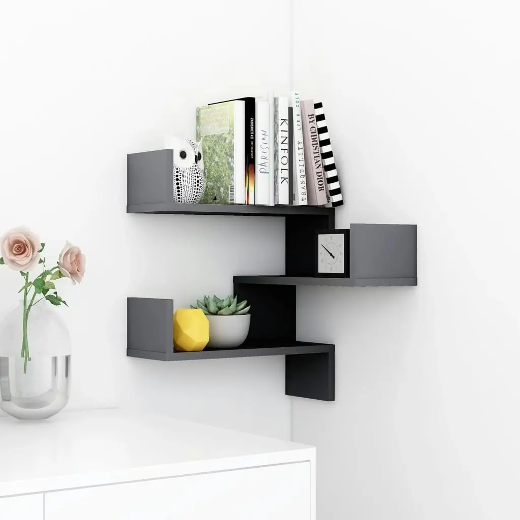 Wall Corner Shelf High Gloss Grey 40x40x50 cm Engineered Wood 807239