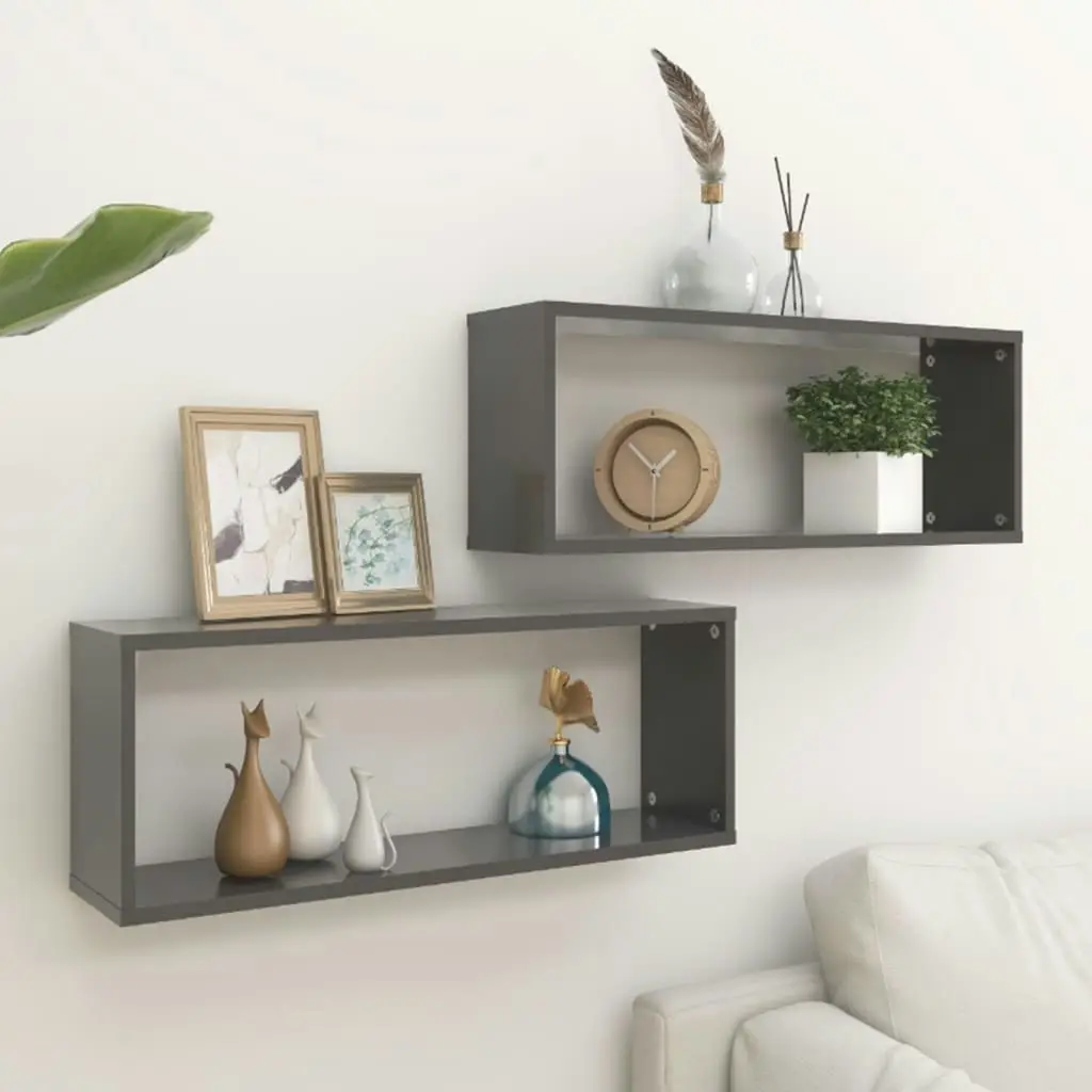 Wall Cube Shelves 2 pcs Grey 60x15x23 cm Engineered Wood 807139