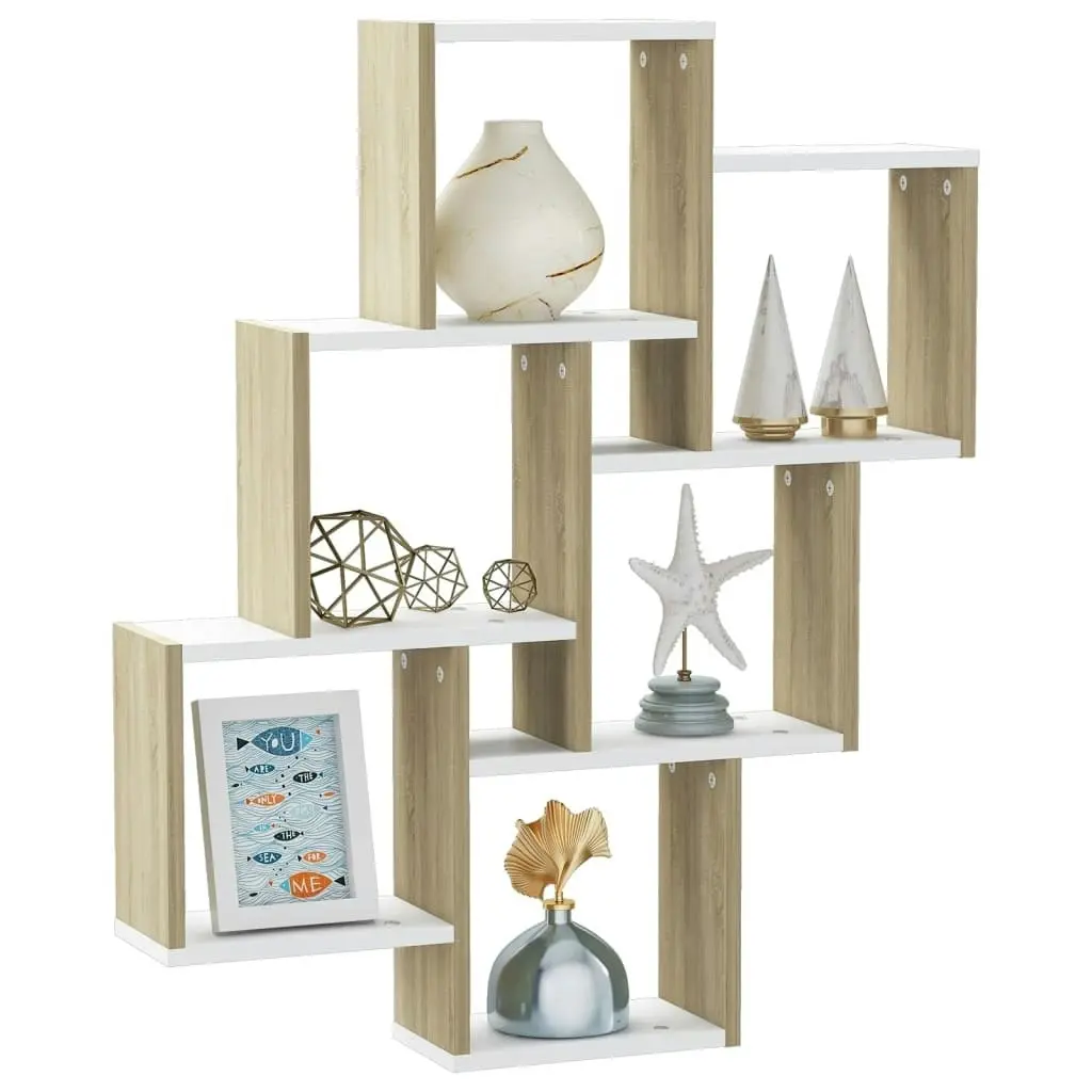 Wall Cube Shelf White and Sonoma Oak 78x15x93 cm Engineered Wood 807174