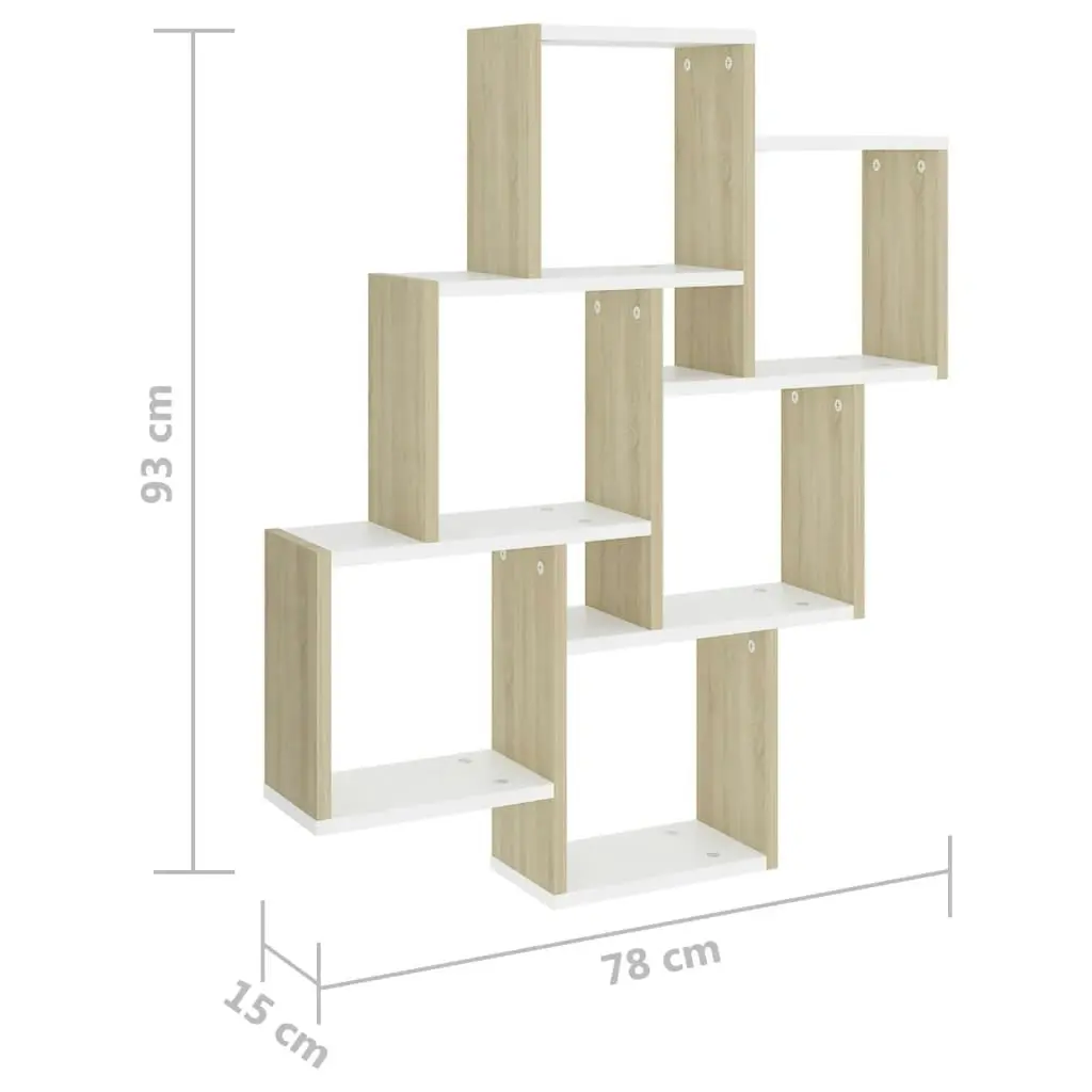 Wall Cube Shelf White and Sonoma Oak 78x15x93 cm Engineered Wood 807174