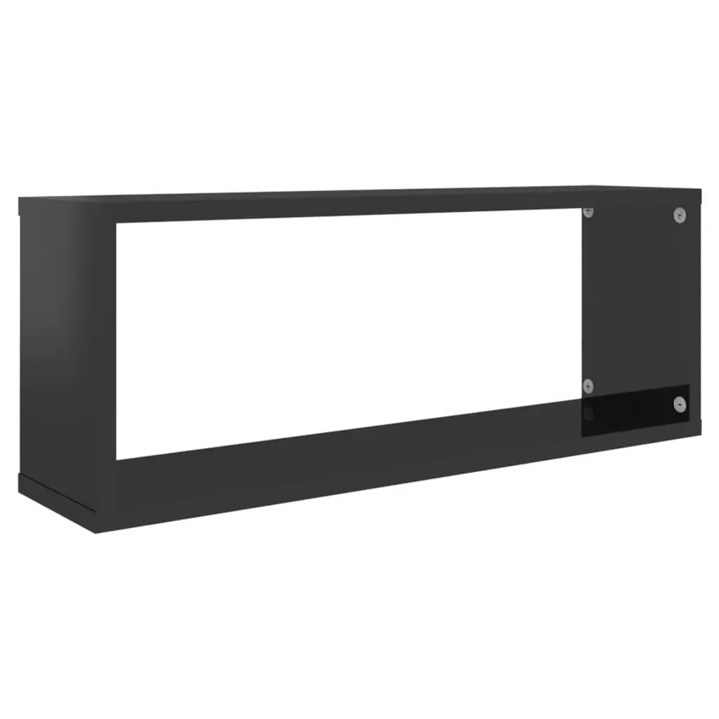 Wall Cube Shelves 2 pcs High Gloss Black 60x15x23 cm Engineered Wood 807154