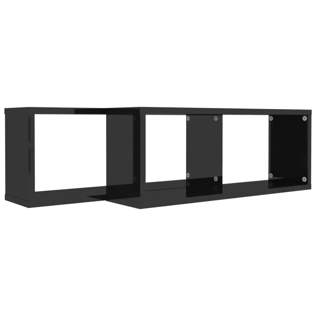 Wall Cube Shelves 2 pcs High Gloss Black 60x15x23 cm Engineered Wood 807154