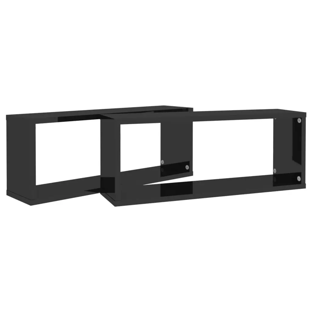 Wall Cube Shelves 2 pcs High Gloss Black 60x15x23 cm Engineered Wood 807154