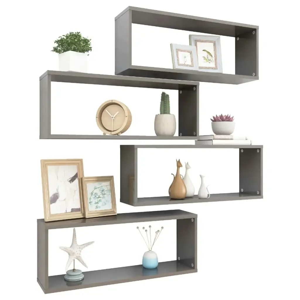 Wall Cube Shelves 4 pcs High Gloss Grey 60x15x23 cm Engineered Wood 807158