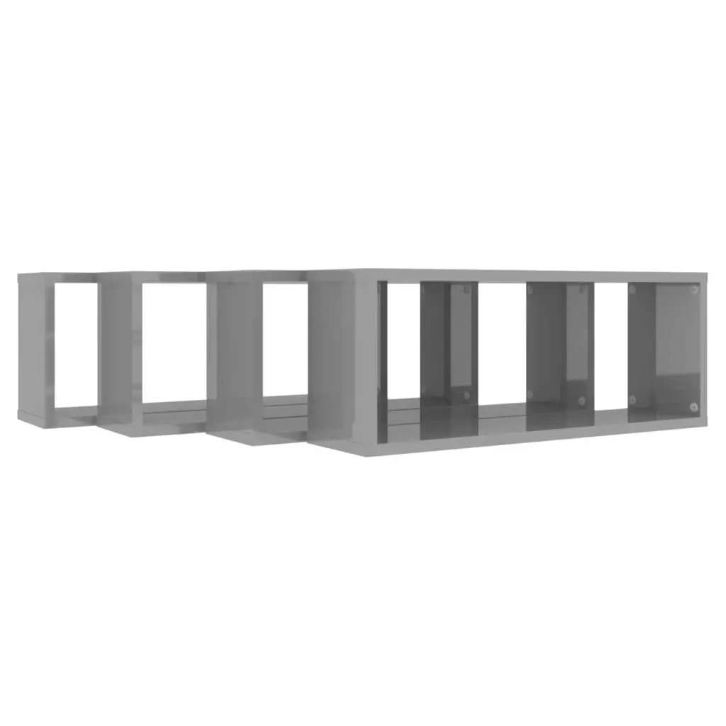 Wall Cube Shelves 4 pcs High Gloss Grey 60x15x23 cm Engineered Wood 807158