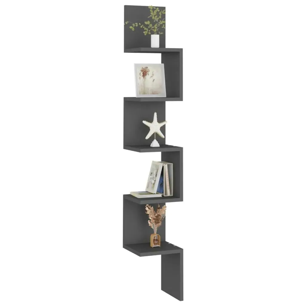 Wall Corner Shelf Grey 20x20x127.5 cm Engineered Wood 807279