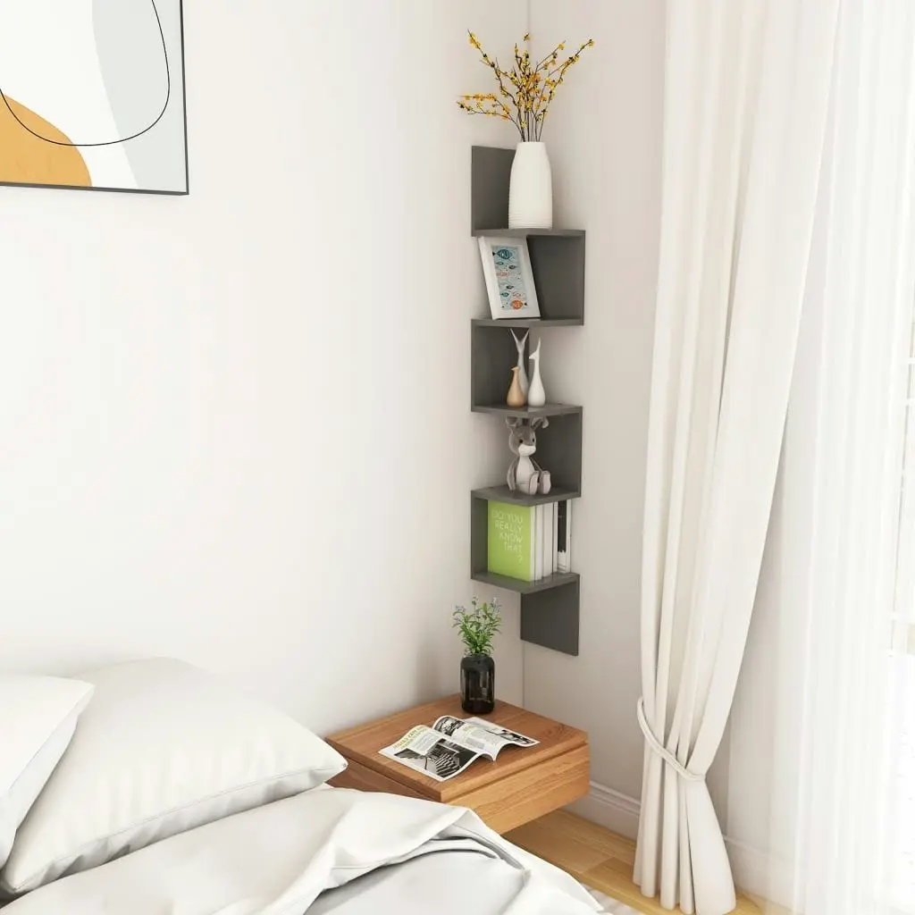 Wall Corner Shelf Grey 20x20x127.5 cm Engineered Wood 807279