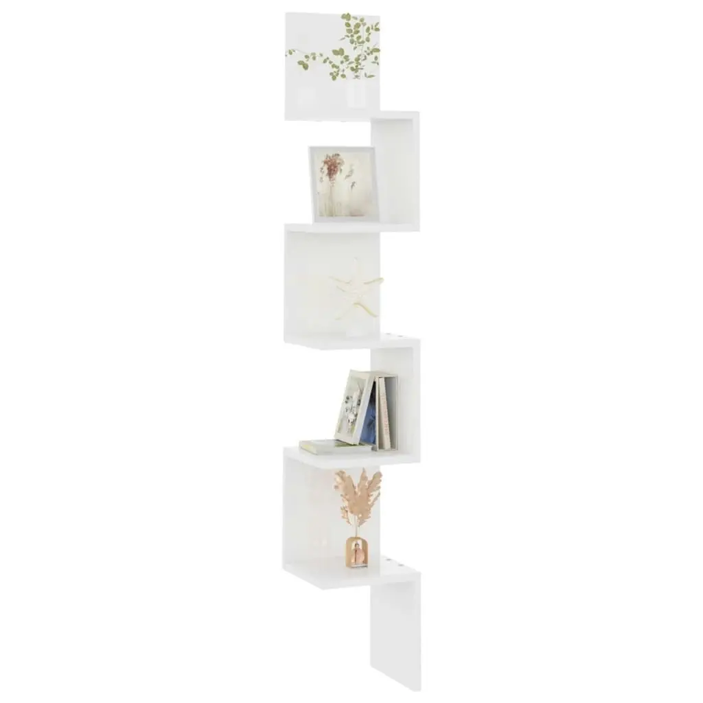 Wall Corner Shelf High Gloss White 20x20x127.5 cm Engineered Wood 807283