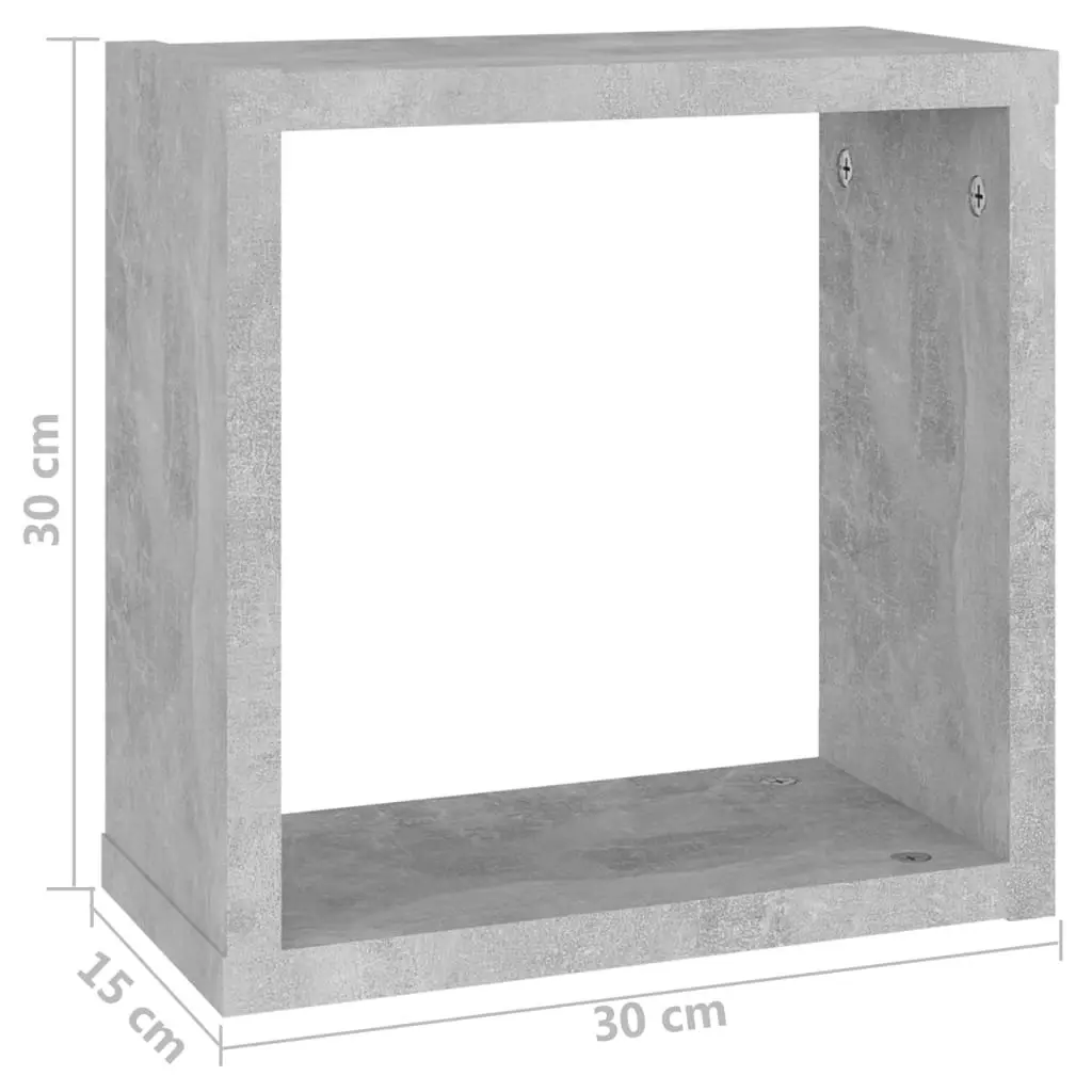 Wall Cube Shelves 2 pcs Concrete Grey 30x15x30 cm 807010